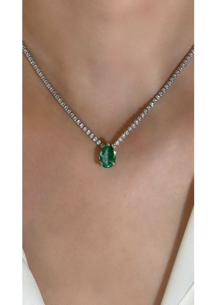 Zümrüt Yeşili Özel Taş Damla Form Su Yolu Kolye 925 Ayar Gümüş fiyatları