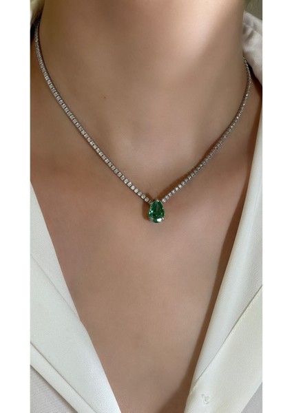 Zümrüt Yeşili Özel Taş Damla Form Su Yolu Kolye 925 Ayar Gümüş fırsatları