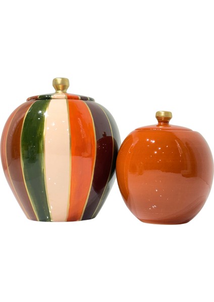 Haki & Kahve Çizgili Seramik Kapaklı Küp fiyatları