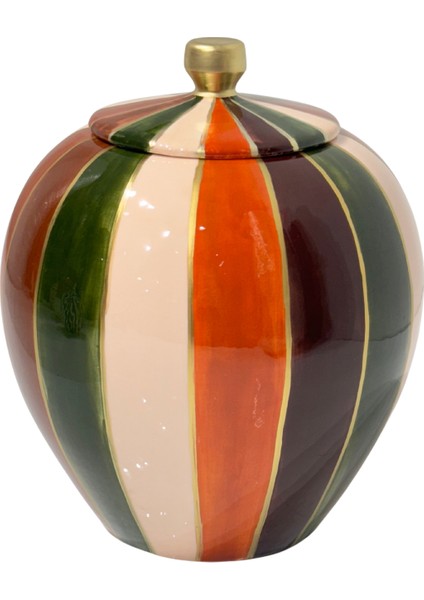 Haki & Kahve Çizgili Seramik Kapaklı Küp modelleri