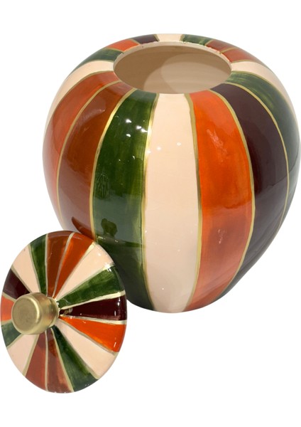 Haki & Kahve Çizgili Seramik Kapaklı Küp fırsatları