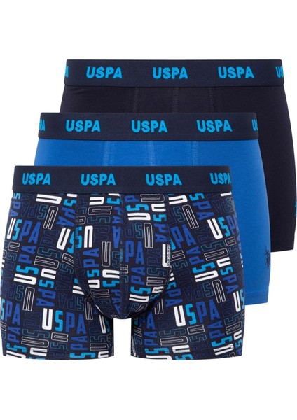 Erkek 80509 Lacivert-Saks-Baskılı 3'lü Boxer