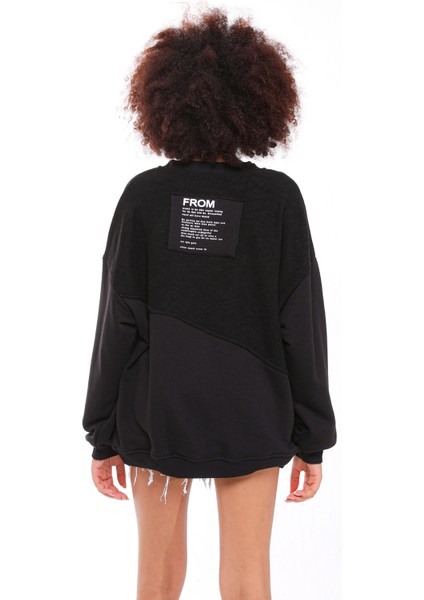 Kadın Bisiklet Yaka Garnili Sırt Detaylı Oversize Sweatshirt