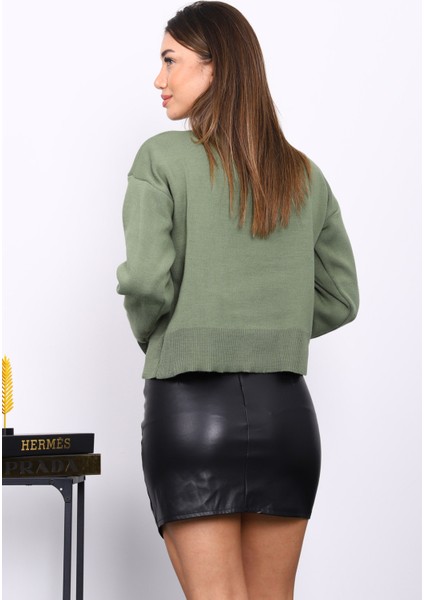 Yeşil Yaka Bağlamalı Düğmeli Triko Hırka fırsatları