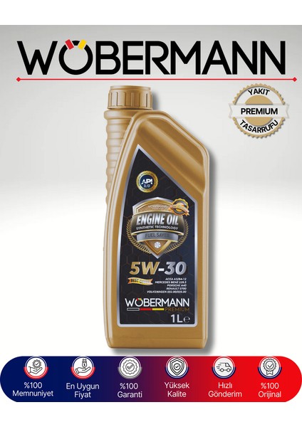 Premium 5W-30 Sentetik Motor Yağı 1 Litre - Yüksek Performans ve Yakıt Tasarrufu Sağlar