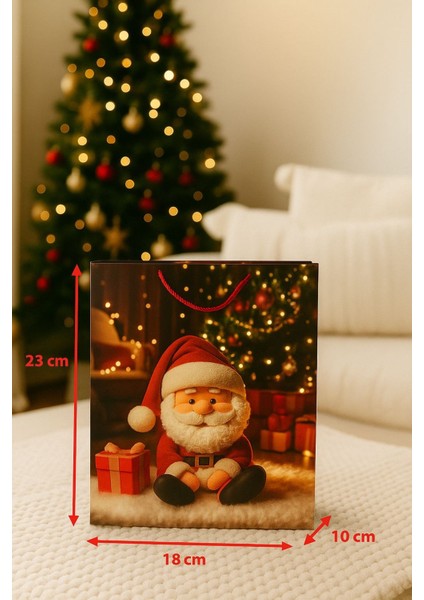 3 Boyutlu Küçük Noel Babalı Yılbaşı Temalı Hediye Paketi & Çanta & Poşet 23*18*10 cm fiyatları