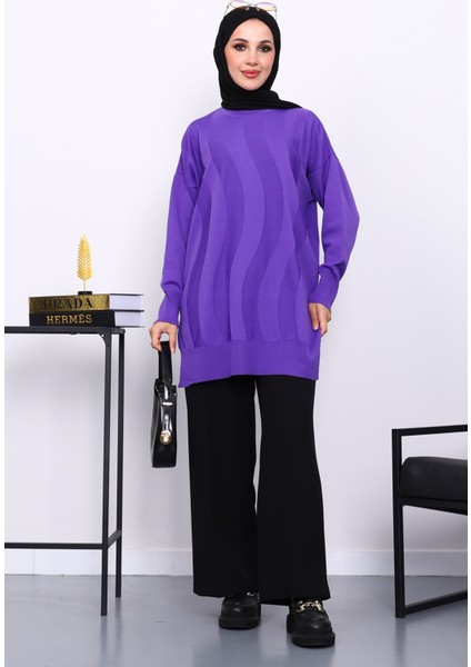 Mor Bisiklet Yaka Soğuk İplik Triko Tunik fiyatları
