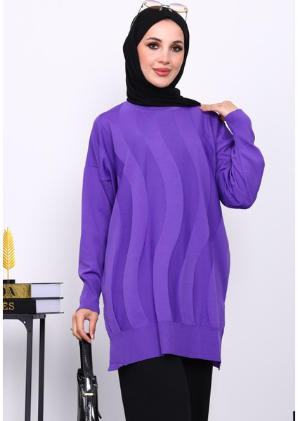 Mor Bisiklet Yaka Soğuk İplik Triko Tunik modelleri