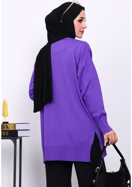 Mor Bisiklet Yaka Soğuk İplik Triko Tunik fırsatları
