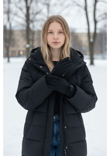 Paraşüt Kumaş Dokunmatik Içi Peluş Kadın Eldiven