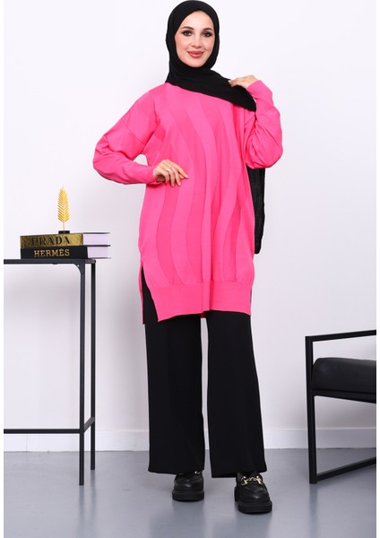 Fuşya Bisiklet Yaka Soğuk İplik Triko Tunik fiyatları