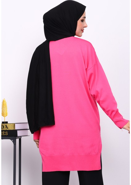 Fuşya Bisiklet Yaka Soğuk İplik Triko Tunik fırsatları