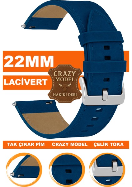 xiaomi redmi watch 5 active / lite saat uyumlu 22mm crazy hakiki deri saat kordonu kayışı l10hwc-lacıvert-sılver