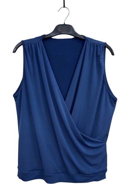 Büyük Beden Sandy Kruvaze Yaka Kolsuz Bluz modelleri