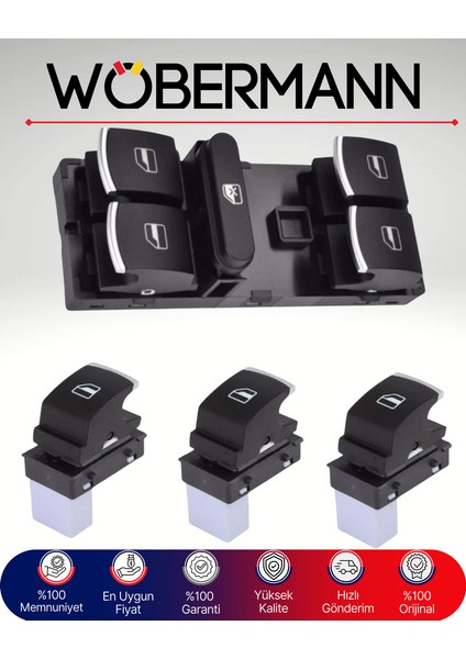 Vw Volkswagen Cam Açma Düğme Seti (Ön + Arka 4’lü Takım) Passat Golf Polo