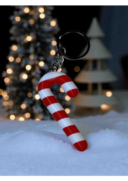 Şeker Kamışı Temalı Yılbaşı Anahtarlık