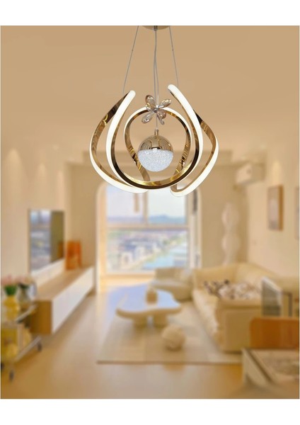 Kavis Modeli Sarı Kaplama Tek Toplu 3 Renk Modüllü Ledli Avize