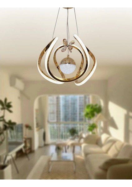 Kavis Modeli Sarı Kaplama Tek Toplu 3 Renk Modüllü Ledli Avize fiyatları