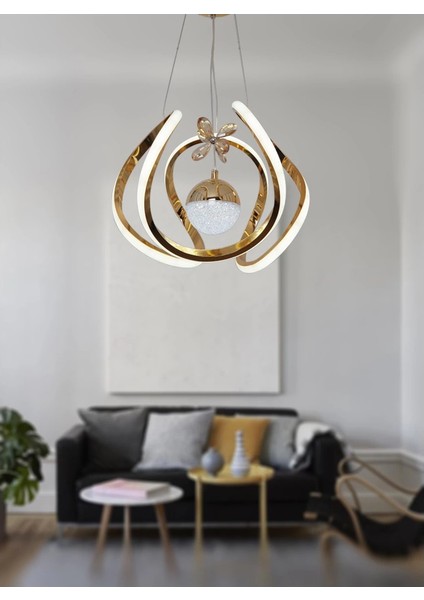 Kavis Modeli Sarı Kaplama Tek Toplu 3 Renk Modüllü Ledli Avize modelleri