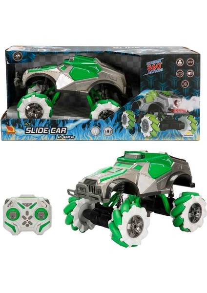 1:10 Suncon Sesli ve Işıklı Duman Püskürten USB Şarjlı Uzaktan Kumandalı Akrobatik Araba 36 cm - Yeşil