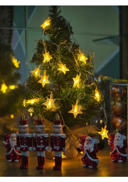 4 Metre LED Işıklı 20'li Yıldız Işık Zinciri Dekoratif Fişli Aydınlatma Ev Dekorasyonu