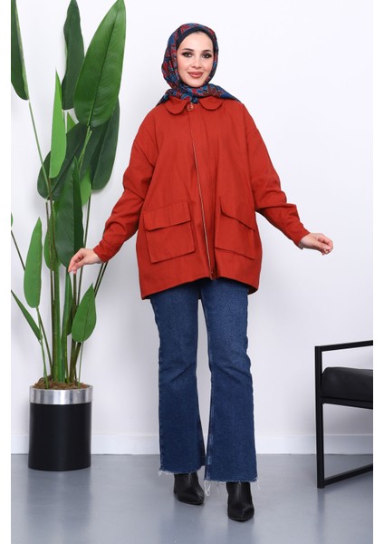 Kiremit Cep Detaylı Fermuarlı Gabardin Ceket fiyatları