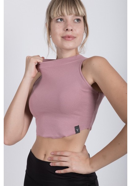 Sıfır Kollu Büstiyer Kısa Penye Crop T-Shirt