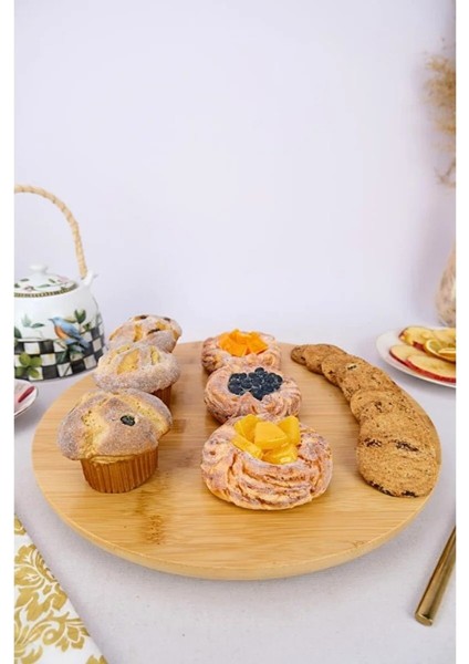 Döner Standlı Doğal Bambu Sunum Tahtası – Pizza, Kek, Pasta, Kahvaltı ve Kurabiye Için