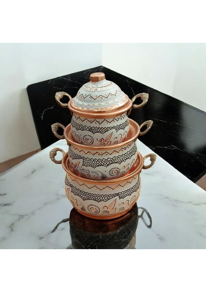 Mini Bakır Tencere 18*8 cm Mini Süs Tencere 3'lü Süs Biblo Tencere Minyatur Tencere fiyatları