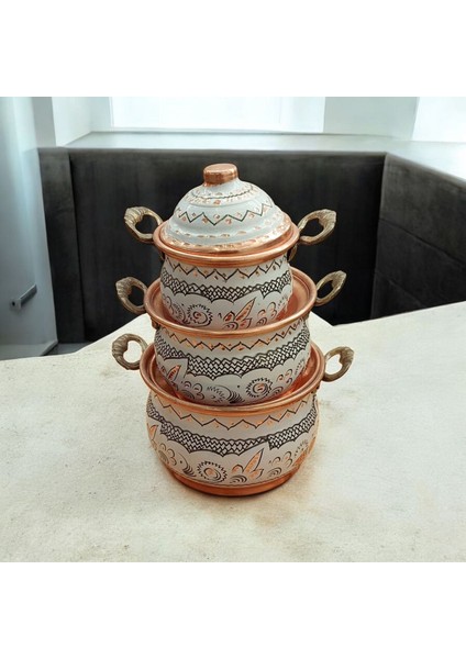 Mini Bakır Tencere 18*8 cm Mini Süs Tencere 3'lü Süs Biblo Tencere Minyatur Tencere modelleri