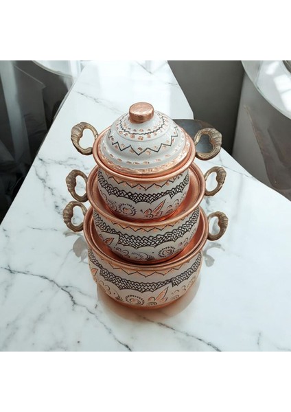 Mini Bakır Tencere 18*8 cm Mini Süs Tencere 3'lü Süs Biblo Tencere Minyatur Tencere fırsatları