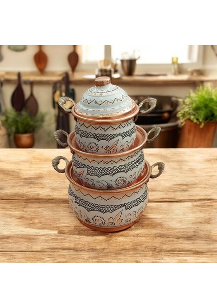 Mini Bakır Tencere 18*8 cm Mini Süs Tencere 3'lü Süs Biblo Tencere Minyatur Tencere indirimleri