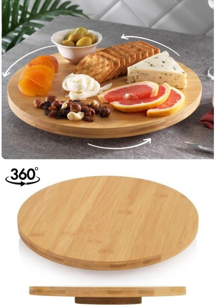 Döner Standlı Doğal Bambu Sunum Tahtası – Pizza, Kek, Pasta, Kahvaltı ve Kurabiye Için modelleri