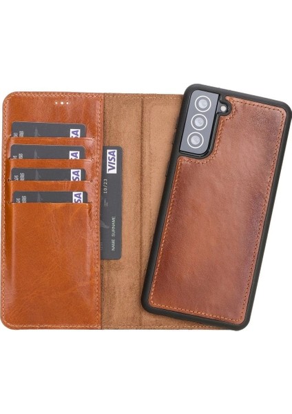 Samsung Galaxy S21 Plus Uyumlu Deri Cüzdanlı Kılıf Rustik Taba indirimleri