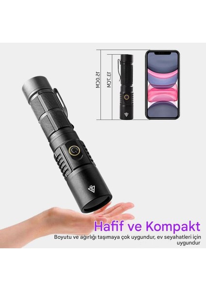 30W Uv Işık Feneri, 365NM Profesyonel Güçlü, Usb-C Şarjlı, Metal Gövde, Su Dayanıklı, Para Kontrol modelleri