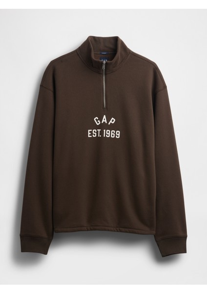 Erkek Kahverengi Vintagesoft Oversized Gap Logo Yarım Fermuarlı Sweatshirt modelleri