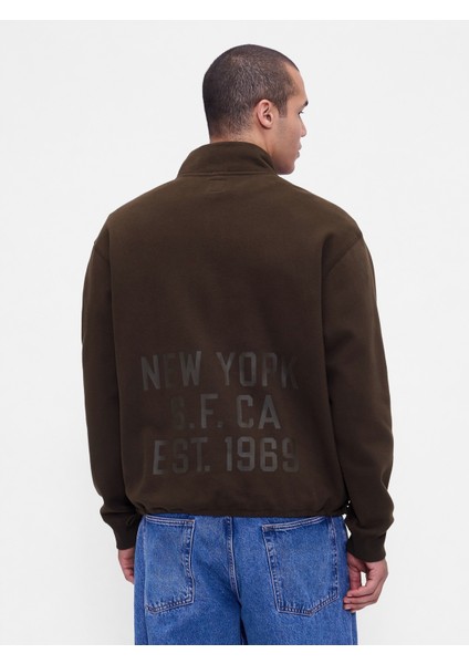 Erkek Kahverengi Vintagesoft Oversized Gap Logo Yarım Fermuarlı Sweatshirt indirimleri