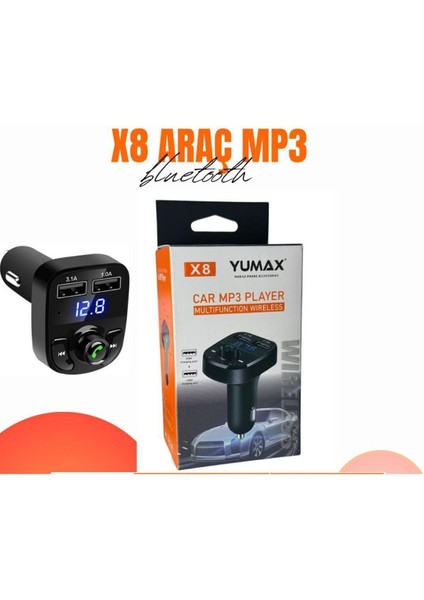 Bluetooth Fm Transmitter Araç Kiti X8 | 15W Hızlı Şarj, Oto Çakmaklık, USB Mp3 Çalar, Müzik ve Radyo