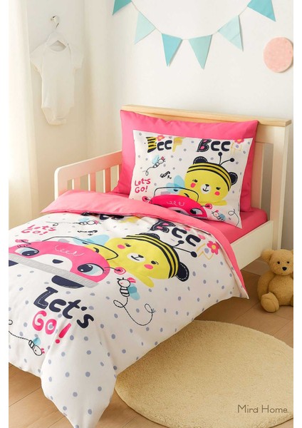 Dijital Baskılı 3D Pamuklu Yenidoğan Bebek Nevresim Takımı Lets Go Bee