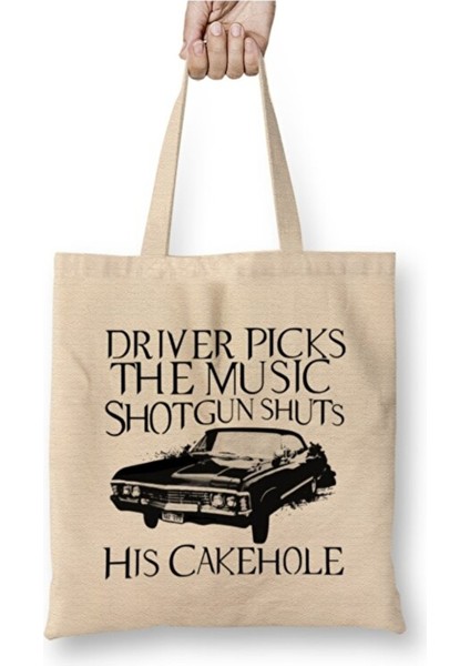 Supernatural Driver Picks The Music Bez Çanta Uzun Saplı Alışveriş Çantası Plaj Çantası