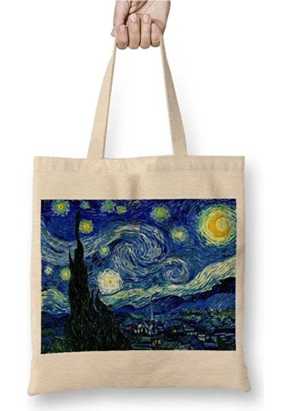 Van Gogh Yıldızlı Gece Bez Çanta Uzun Saplı Alışveriş Çantası Plaj Çantası