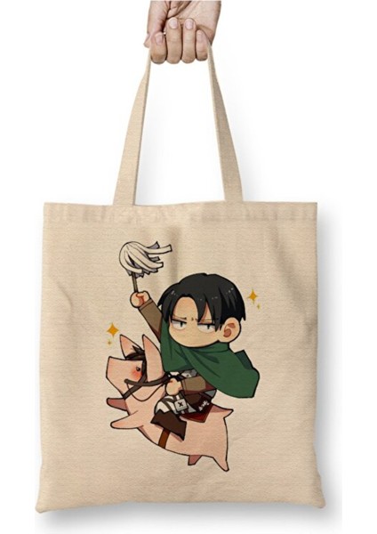 Attack On Titan Chibi Levi Bez Çanta Uzun Saplı Alışveriş Çantası Plaj Çantası