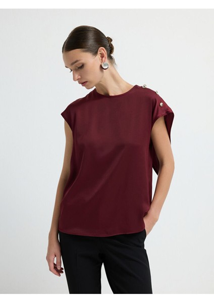 Kolsuz Saten Bluz Bordo 11545730000