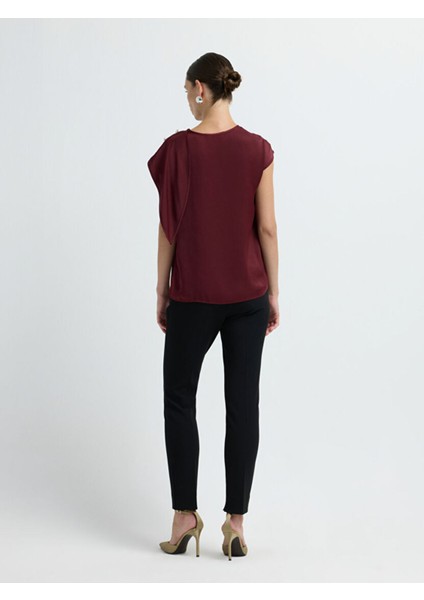 Kolsuz Saten Bluz Bordo 11545730000