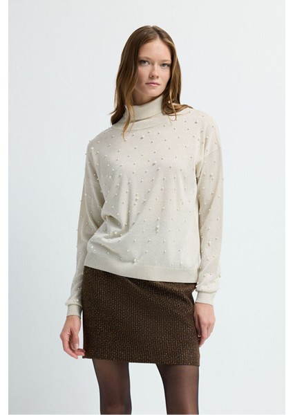 Incili Simli Triko Kazak Kemik 13944510001