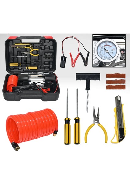 150 Psı Çift Silindirli Metal Hava Kompresörü – Tamir Setli ve Taşıma Çantalı 12V modelleri