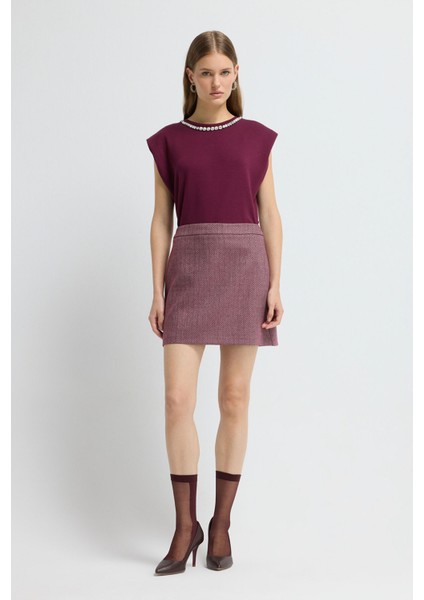 Balıksırtı Desenli Mini Etek Murdum 12742927007