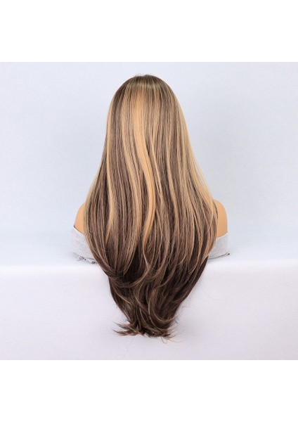 Kumral Balköpüğü Röfleli Katlı Kesim Tül Peruk