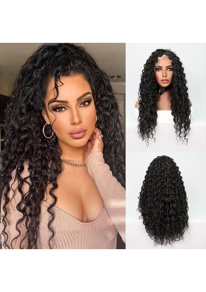 Siyah Yoğun Dalgalı Orta Boy Fiber Sentetik Tül Peruk