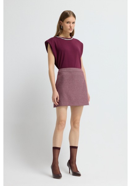 Balıksırtı Desenli Mini Etek Murdum 12742927007 fırsatları